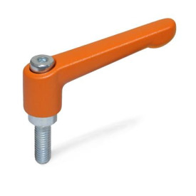GN 300.2 Verstellbare Klemmhebel, Zink-Druckguss, Einsatz Stahl verzinkt, mit Außengewinde Farbe: OS - orange, RAL 2004, strukturmatt