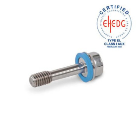 GN 1582 Schrauben, Edelstahl, mit dünnem Schaft zur Verliersicherung, Hygienic Design Oberfläche: PL - poliert (Ra < 0,8 µm)<br />Werkstoff (Dichtring): E - EPDM