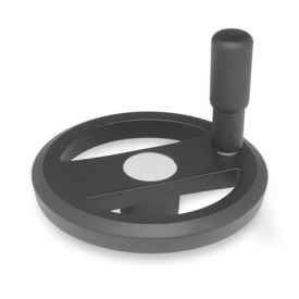 GN 9234 Handräder, Aluminium, kunststoffbeschichtet, für Lineareinheiten Form: R - mit drehbarem Griff<br />Oberfläche: SW - schwarz, RAL 9005, strukturmatt<br />d<sub>2</sub>: 125...160 - Speichenhandrad