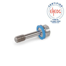 GN 1582 Schrauben, Edelstahl, mit dünnem Schaft zur Verliersicherung, Hygienic Design Oberfläche: MT - mattiert (Ra < 0,8 µm)<br />Werkstoff (Dichtring): E - EPDM