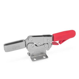 GN 820.3 Schnellspanner, Edelstahl, Spannhebel horizontal, mit Verriegelung, mit waagrechtem Fuß Werkstoff: NI - Edelstahl<br />Form: ML - offener Spannarm, mit 2 Flankenscheiben