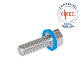 GN 1581 Schrauben, Edelstahl, niedriger Kopf, Hygienic Design Oberfläche: PL - poliert (Ra < 0,8 µm)<br />Werkstoff (Dichtring): E - EPDM