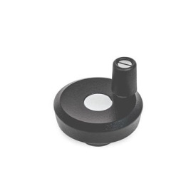 GN 9234 Handräder, Aluminium, kunststoffbeschichtet, für Lineareinheiten Form: R - mit drehbarem Griff<br />Oberfläche: SW - schwarz, RAL 9005, strukturmatt<br />d<sub>2</sub>: 50...63 - Scheibenhandrad