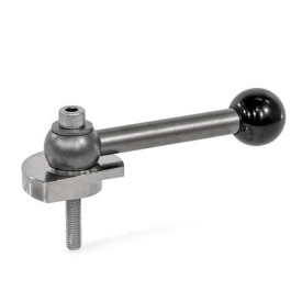 GN 918.7 Spannriegel, Edelstahl, Spannung nach unten, Schraube von der Bedienseite Form: GVS - mit Kugelgriff, gerade (Kerbverzahnung)<br />Spannrichtung: R - durch Rechtsdrehung (gezeichnete Ausführung)