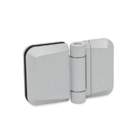 GN 938 Scharniere, Zink-Druckguss, für Flächenelemente (Türscheiben) Werkstoff: ZD - Zink-Druckguss<br />Oberfläche: SR - silber, RAL 9006, strukturmatt