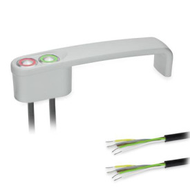 GN 422 Bügelgriffe, mit elektrischer Schaltfunktion, mit Kabel Form: T2 - mit 2 Taster<br />Oberfläche: SR - silber, RAL 9006, strukturmatt