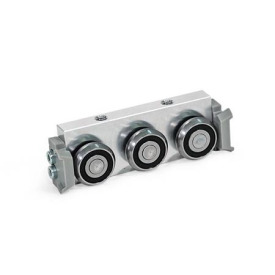 GN 2424 Rollenläufer Form: R - Radial-Rollenläufer, seitliche Anordnung<br />Ausführung: X - mit Abstreifer für Festlager-Laufschiene (X-Schiene)