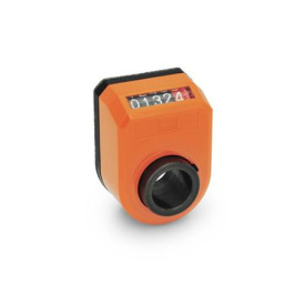 GN 953 Stellungsanzeiger, 5-stellig, digitale Anzeige, mechanisches Zählwerk, Hohlwelle Stahl Einbaulage: AN - schräg, oben<br />Farbe: OR - orange, RAL 2004