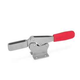 GN 820 Schnellspanner, Edelstahl, Spannhebel horizontal, mit waagrechtem Fuß Werkstoff: NI - Edelstahl<br />Form: M - offener Spannarm, mit 2 Flankenscheiben
