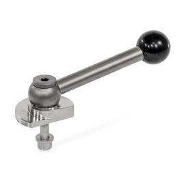 GN 918.6 Spannriegel, Edelstahl, Spannung nach oben, Schraube von der Rückseite Form: KVB - mit Kugelgriff, schräg (Kerbverzahnung)<br />Spannrichtung: L - durch Linksdrehung