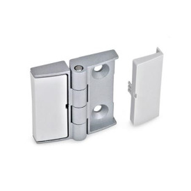 GN 238 Scharniere, Zink-Druckguss, justierbar, mit Abdeckung Form: NJ - nicht justierbar<br />Farbe: SR - silber, RAL 9006, strukturmatt