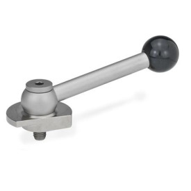 GN 918.7 Spannriegel, Edelstahl, Spannung nach unten, mit Gewindezapfen Form: KV - mit Kugelgriff, schräg (Kerbverzahnung)<br />Spannrichtung: L - durch Linksdrehung