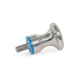 GN 75.6 Pilzknöpfe, Edelstahl, Hygienic Design Form: E - mit Gewindezapfen<br />Oberfläche: MT - mattiert (Ra < 0,8 µm)<br />Werkstoff (Dichtring): E - EPDM