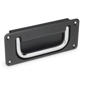 GN 425.8 Schalen-Klappgriffe Werkstoff Griff: CR - Stahl, verchromt<br />Oberfläche Schale: SW - schwarz, RAL 9005, strukturmatt