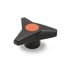 GN 533.6 Dreisterngriffe, Softline, Buchse Messing / Edelstahl Farbe der Abdeckkappe: DOR - orange, RAL 2004, matt