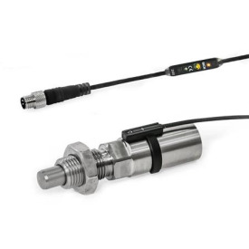 GN 817.7 Rastbolzen, Edelstahl, pneumatisch betätigt Form: E - pneumatisch einfachwirkend, per Federkraft einrastend<br />Kennzeichen: BS0,4 - beidseitige Positionsabfrage, mit Stecker, Kabel 0,4 m