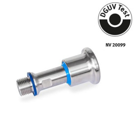 GN 8170 Rastbolzen, Edelstahl, DGUV-zertifiziert, Knopfseite in Hygienic Design (Fronthygiene) Form: C - mit Rastsperre<br />Kennzeichen: FH - Knopfseite in Hygienic Design (Fronthygiene)