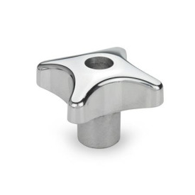 DIN 6335 Kreuzgriffe, Aluminium Form: D - mit Gewinde-Durchloch<br />Oberfläche: PL - poliert