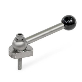 GN 918.5 Spiralexzenter, Edelstahl, Spannung radial, Schraube von der Bedienseite Form: KVS - mit Kugelgriff, schräg (Kerbverzahnung)<br />Spannrichtung: L - durch Linksdrehung
