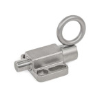 Rastbolzen, Edelstahl, mit Anschraubflansch, mit Rastsperre, mit Zugring