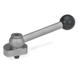 GN 918.5 Spiralexzenter, Edelstahl, Spannung radial, mit Gewindezapfen Form: KV - mit Kugelgriff, schräg (Kerbverzahnung)<br />Spannrichtung: R - durch Rechtsdrehung (gezeichnete Ausführung)
