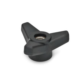 GN 5330 Dreisterngriffe mit Messing-Buchse Form: D - mit Gewinde-Durchloch