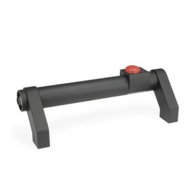 GN 332 Rohrgriffe, Aluminium, mit elektrischer Schaltfunktion Oberfläche: SW - schwarz, RAL 9005, strukturmatt<br />Form: T1 - mit 1 Taster<br />Kennziffer: 1 - ohne Not-Aus-Schalter<br />Türanschlag: R - rechts