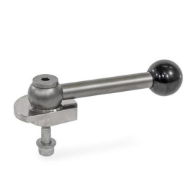 GN 918.7 Spannriegel, Edelstahl, Spannung nach unten, Schraube von der Rückseite Form: GVB - mit Kugelgriff, gerade (Kerbverzahnung)<br />Spannrichtung: L - durch Linksdrehung