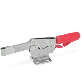 GN 820.3 Schnellspanner, Edelstahl, Spannhebel horizontal, mit Verriegelung, mit waagrechtem Fuß Werkstoff: NI - Edelstahl<br />Form: OL - massiver Spannarm mit Halteschelle zum Anschweißen