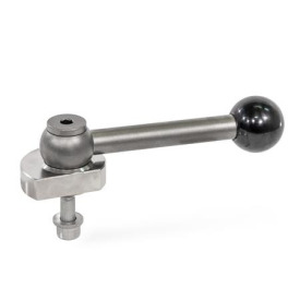 GN 918.5 Spiralexzenter, Edelstahl, Spannung radial, Schraube von der Rückseite Form: GVB - mit Kugelgriff, gerade (Kerbverzahnung)<br />Spannrichtung: R - durch Rechtsdrehung (gezeichnete Ausführung)