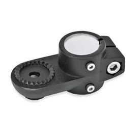 GN 274.1 Laschen-Verfahrschlitten, Aluminium d1: G - mit Gleiteinsatz<br />Form: AV - mit Außenverzahnung<br />Oberfläche: SW - schwarz, RAL 9005, strukturmatt