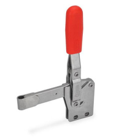 GN 810.1 Schnellspanner, Edelstahl, Spannhebel vertikal, mit senkrechtem Fuß Werkstoff: NI - Edelstahl<br />Form: F - massiver Spannarm mit Halteschelle zum Anschweißen