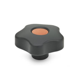 GN 5337.2 Sterngriffe mit farbigen Abdeckkappen, Kunststoff, Buchse Messing Form: E - mit Abdeckkappe (Gewinde-Sackloch)<br />Farbe der Abdeckkappe: DOR - orange, RAL 2004, matt