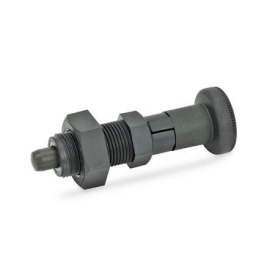 GN 617.2 Rastbolzen, Führung Kunststoff, Raststift Stahl Form: CK - mit Rastsperre, mit Kontermutter