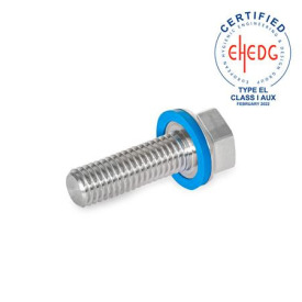GN 1581 Schrauben, Edelstahl, niedriger Kopf, Hygienic Design Oberfläche: MT - mattiert (Ra < 0,8 µm)<br />Werkstoff (Dichtring): E - EPDM