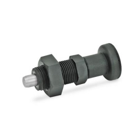 GN 617.2 Rastbolzen, Führung Kunststoff, Raststift Edelstahl Werkstoff: NI - Edelstahl<br />Form: BK - ohne Rastsperre, mit Kontermutter