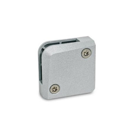 GN 939 Halter für Flächenelemente, Zink-Druckguss, für Glas- und Kunststoffscheiben Form: E - Eckhalter<br />Oberfläche: SR - silber, RAL 9006, strukturmatt