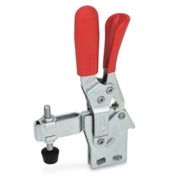 GN 810.4 Schnellspanner, Stahl, Spannhebel vertikal, mit Verriegelung, mit senkrechtem Fuß Form: BLC - offener Spannarm, mit 2 Flankenscheiben und Andrückschraube GN 708.1