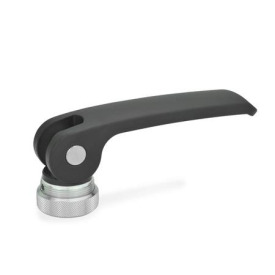 GN 927.4 Exzenterspanner, Hebel Zink-Druckguss, mit Edelstahl-Innengewinde Form: A - Kunststoff-Auflagescheibe mit Stellmutter<br />Farbe: B - schwarz, RAL 9005