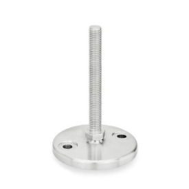 GN 24 Piedini di livellamento, acciaio INOX AISI 316L, con fori di montaggio, piastra di base tornita Tipo (piastra di base): D1 - Finitura tornita, con fondo in gomma, intarsiato, colore nero<br />Tipo con stelo filettato: S - Senza dado, esagono esterno in basso