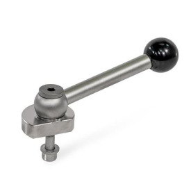 GN 918.5 Spiralexzenter, Edelstahl, Spannung radial, Schraube von der Rückseite Form: KVB - mit Kugelgriff, schräg (Kerbverzahnung)<br />Spannrichtung: R - durch Rechtsdrehung (gezeichnete Ausführung)