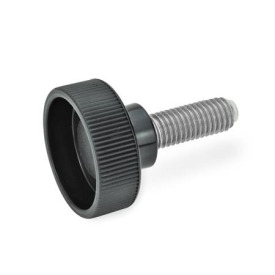 GN 421.10 Rändelhohlschrauben mit mit Messing- / Kunststoff-Druckzapfen Druchzapfenwerkstoff: KU - Kunststoff (Polyacetal POM)