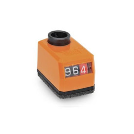 GN 955 Stellungsanzeiger, 3-stellig, digitale Anzeige, mechanisches Zählwerk, Hohlwelle Stahl Einbaulage: AR - schräg, unten<br />Farbe: OR - orange, RAL 2004