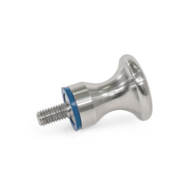 GN 75.6 Pilzknöpfe, Edelstahl, Hygienic Design Form: E - mit Gewindezapfen<br />Oberfläche: MT - mattiert (Ra < 0,8 µm)<br />Werkstoff (Dichtring): F - FKM