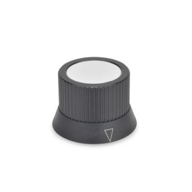 GN 726.2 Drehknöpfe, Aluminium, schwarz eloxiert Form: A - mit Markierungspfeil<br />Kennziffer: 2 - mit Spannzange
