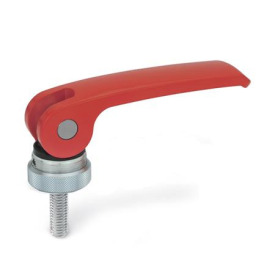 GN 927 Exzenterspanner mit Schraube, Hebel Zink-Druckguss Form: A - Kunststoff-Auflagescheibe mit Stellmutter<br />Farbe: R - rot, RAL 3000
