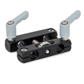 GN 474.3 Parallel-Klemmhalter mit Verstellspindel, Aluminium Form: K - mit zwei Klemmhebeln und zwei Zylinderschrauben<br />Oberfläche: ELS - eloxiert, schwarz