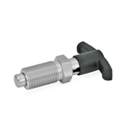 GN 817.4 Edelstahl-Rastbolzen mit T-Griff Werkstoff: NI - Edelstahl<br />Form: C - mit Rastsperre, ohne Kontermutter