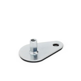 GN 42 Stellfüße, Stahl, mit Befestigungslasche, Tropfenform Form: A3 - mit Gummiauflage, aufvulkanisiert, schwarz<br />Spindelvariante: X - Außensechskant mit Innengewinde