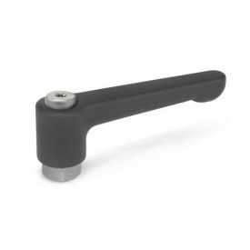 GN 302.1 Flache verstellbare Klemmhebel, Zink-Druckguss, Buchse Edelstahl Farbe: SW - schwarz, RAL 9005, strukturmatt